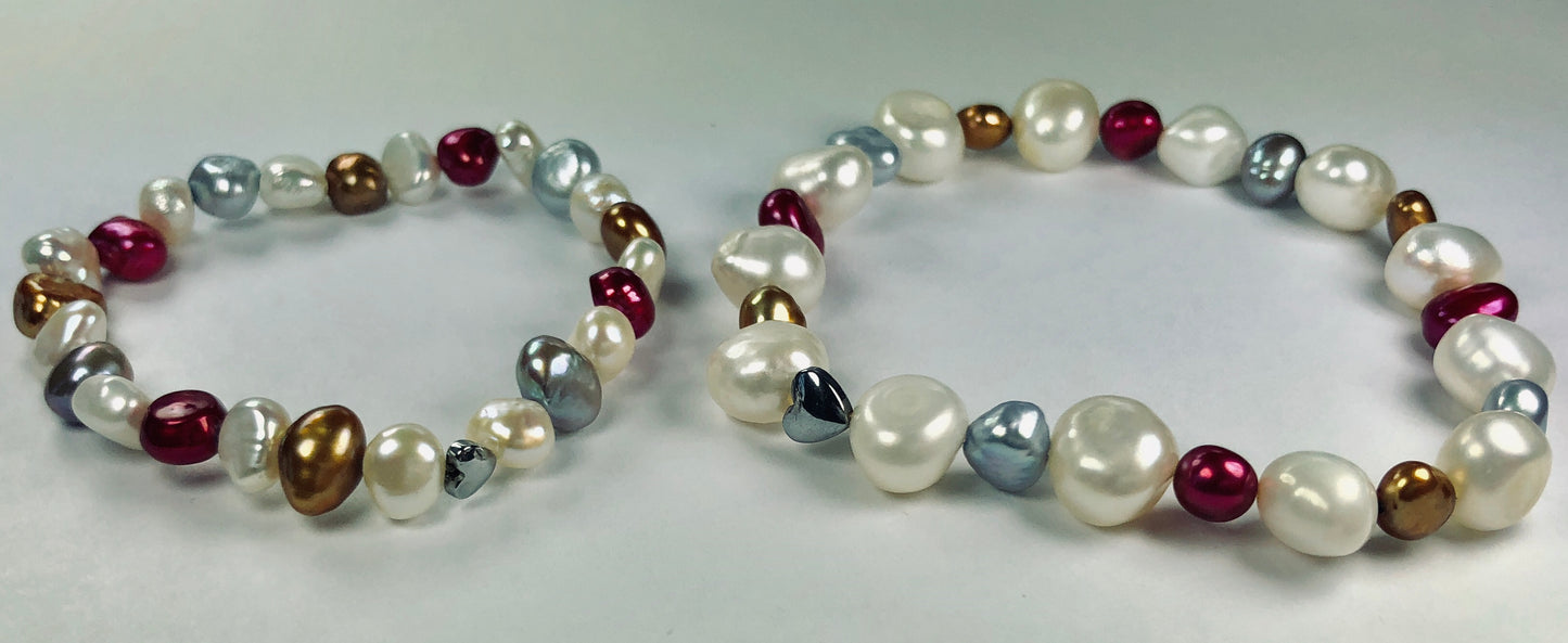 All Natural Beautiful Freshwater Cultured Pearl Stretch Bracelet Set "Mother and Daughter"-Accessories-KneeBees